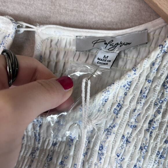 Polagram Womens Cottagecore Tiered Midi Dress Size M Micro Floral Picnic Peasant - Picture 9 of 15